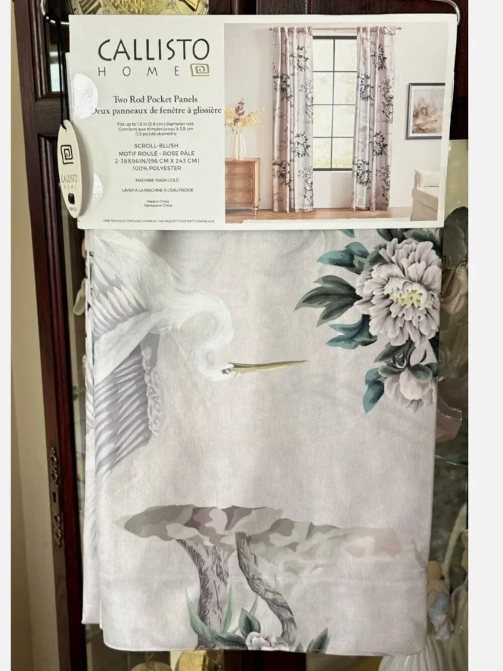 Callisto Velvet Floral Crane Drapers Back Top Grey 2 Window Curtain Panels 38x96